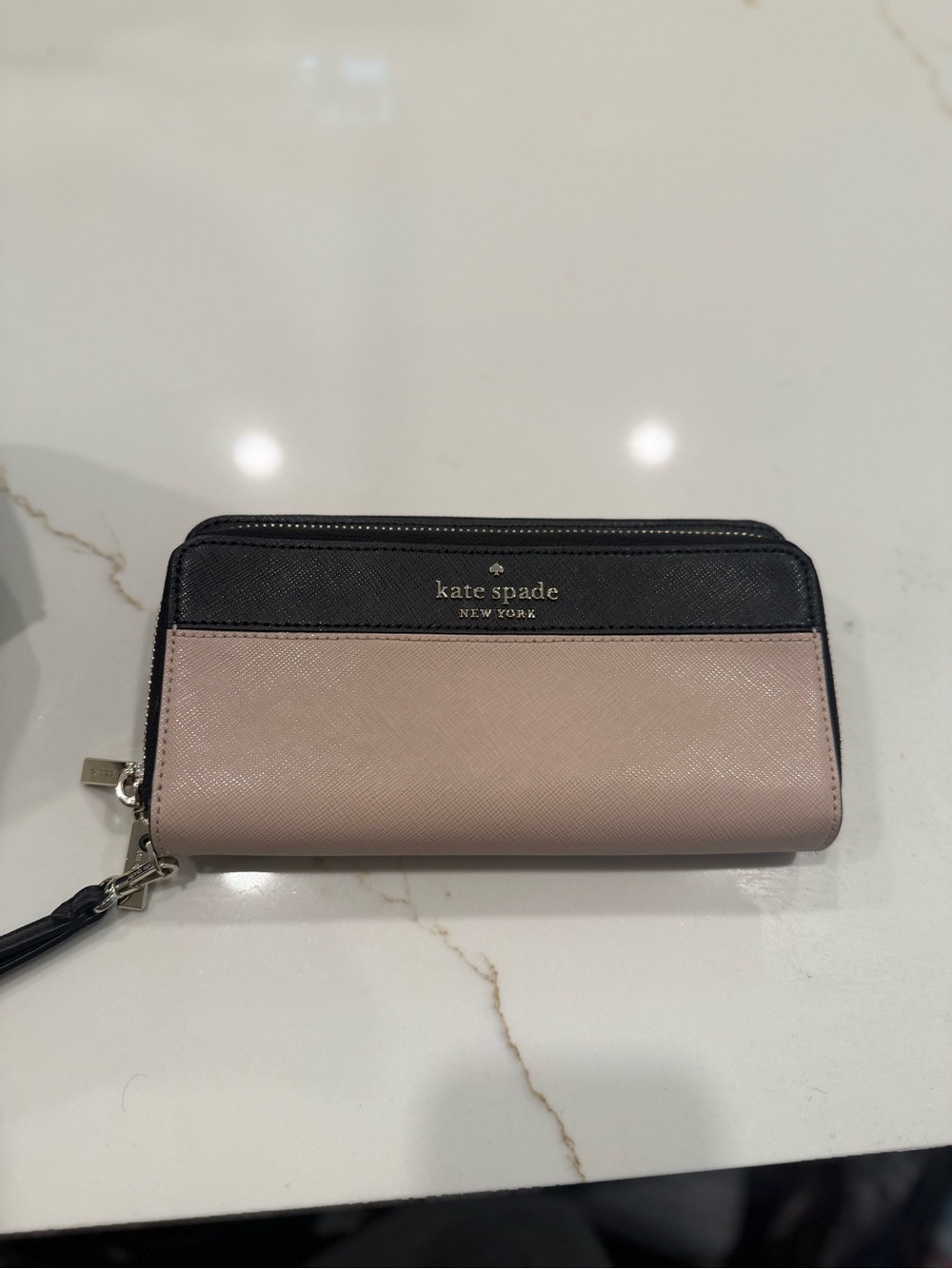 kate spade Black and Blush Saffiano Zip-Around Wallet